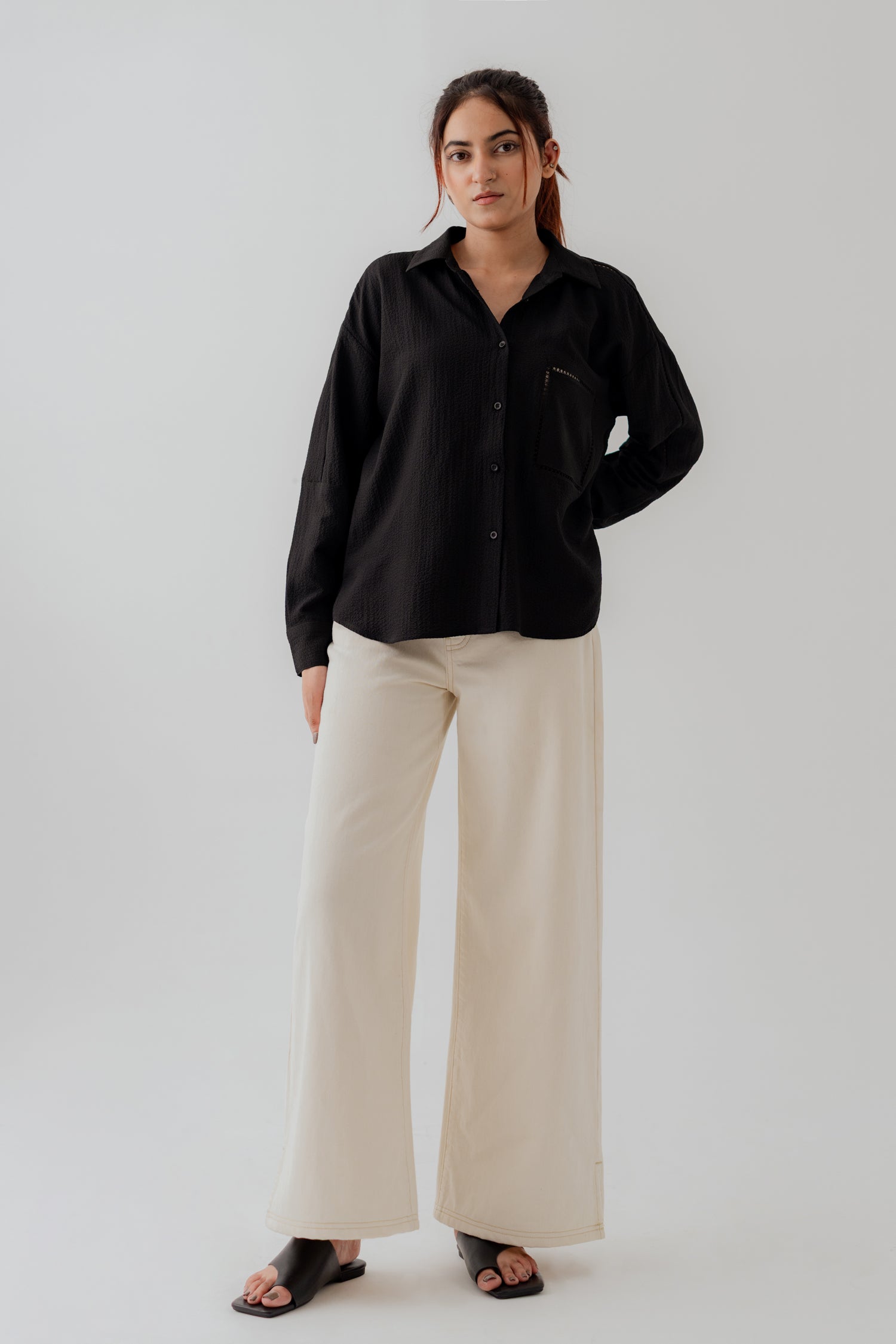 Black Laced Relax fit Button Down Shirt