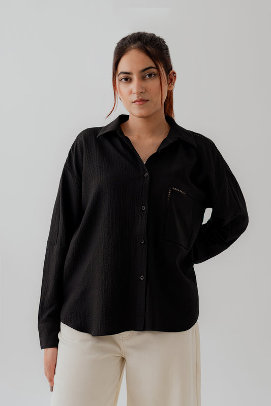 Black Laced Relax fit Button Down Shirt - Hustle N Holla