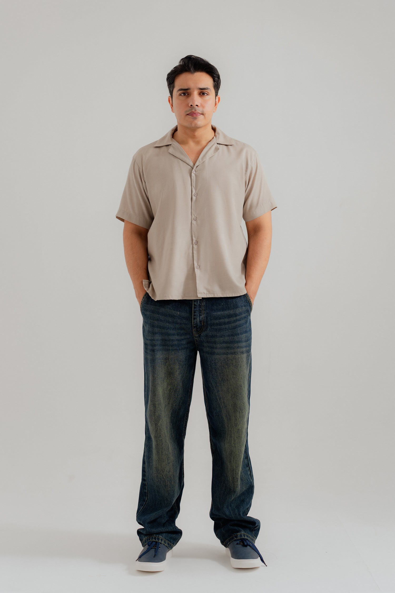Sand Cuban Collar Relaxed Fit Shirt