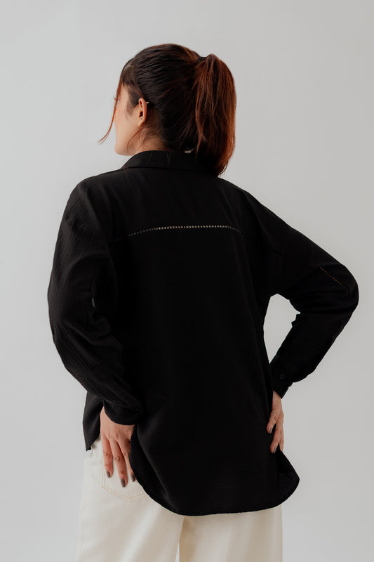 Black Laced Relax fit Button Down Shirt - Hustle N Holla