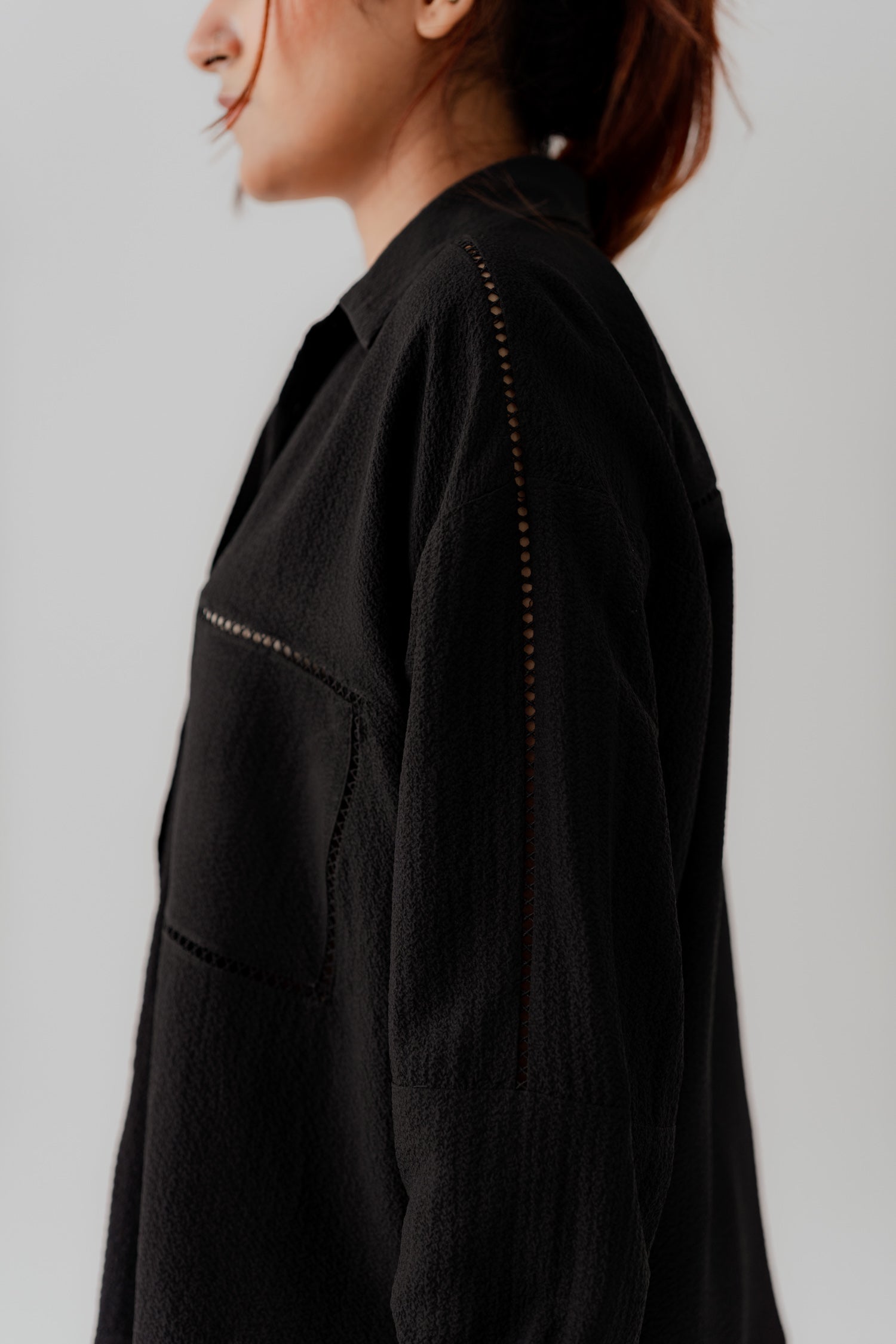 Black Laced Relax fit Button Down Shirt - Hustle N Holla