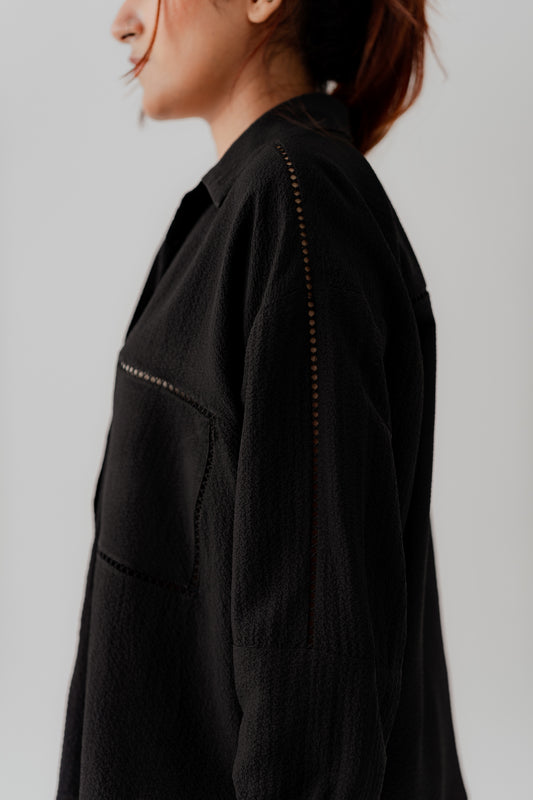 Black Laced Relax fit Button Down Shirt - Hustle N Holla