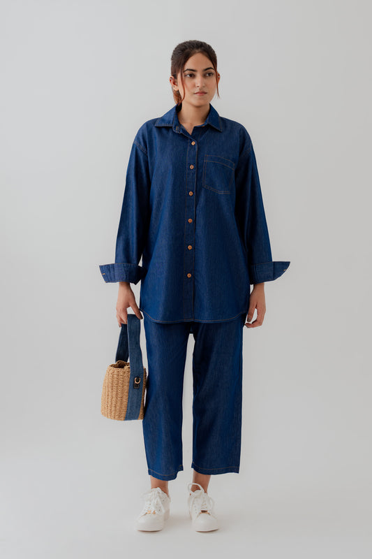 Dark Wash Chambray Button Down Shirt - Hustle N Holla