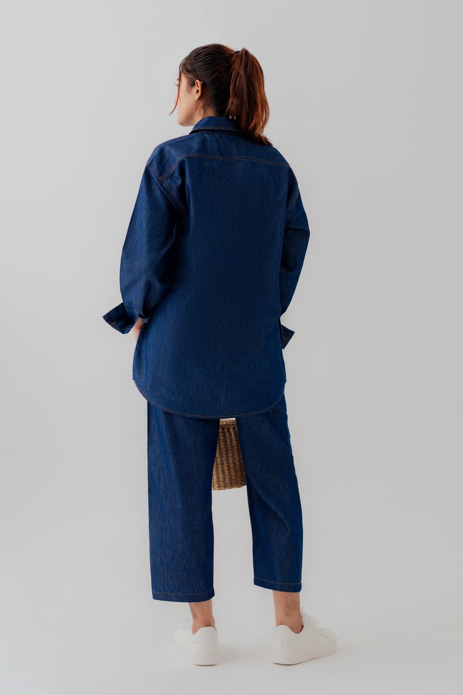 Dark Wash Chambray Wide Leg Trousers