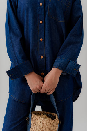 Dark Wash Chambray Oversized Tunic Shirt - Hustle N Holla
