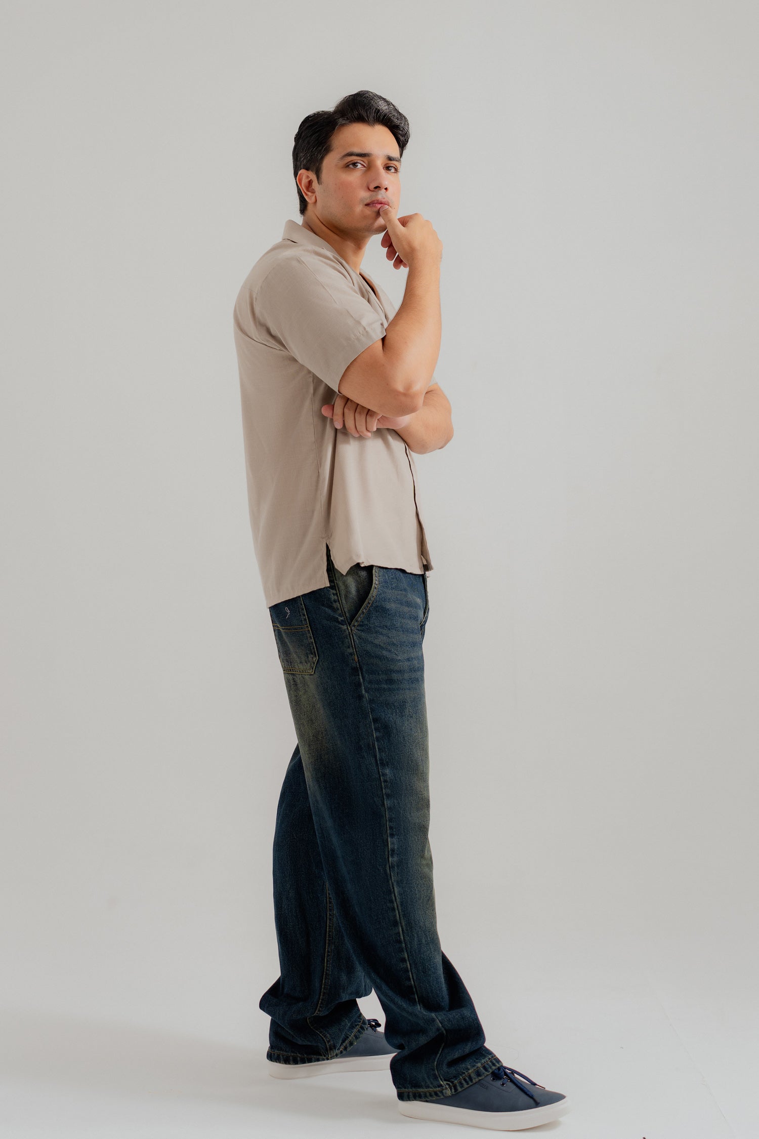 Sand Cuban Collar Relaxed Fit Shirt - Hustle N Holla