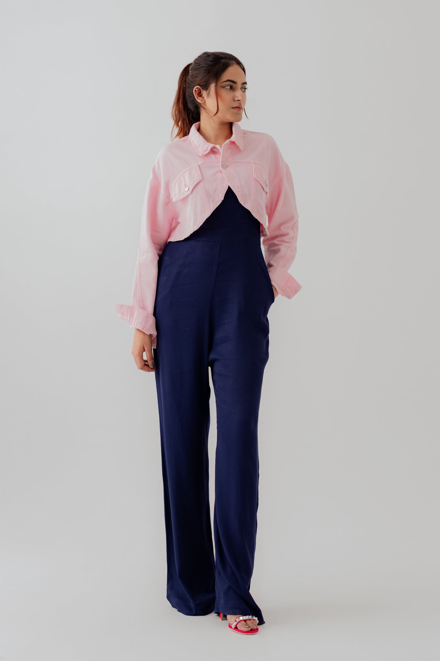 Light Pink Wash Twill Cropped Shacket