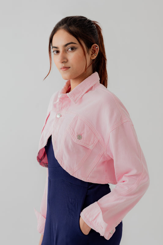 Light Pink Wash Twill Cropped Shacket - Hustle N Holla