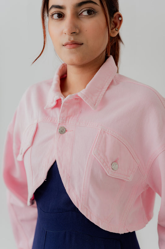 Light Pink Wash Twill Cropped Shacket - Hustle N Holla