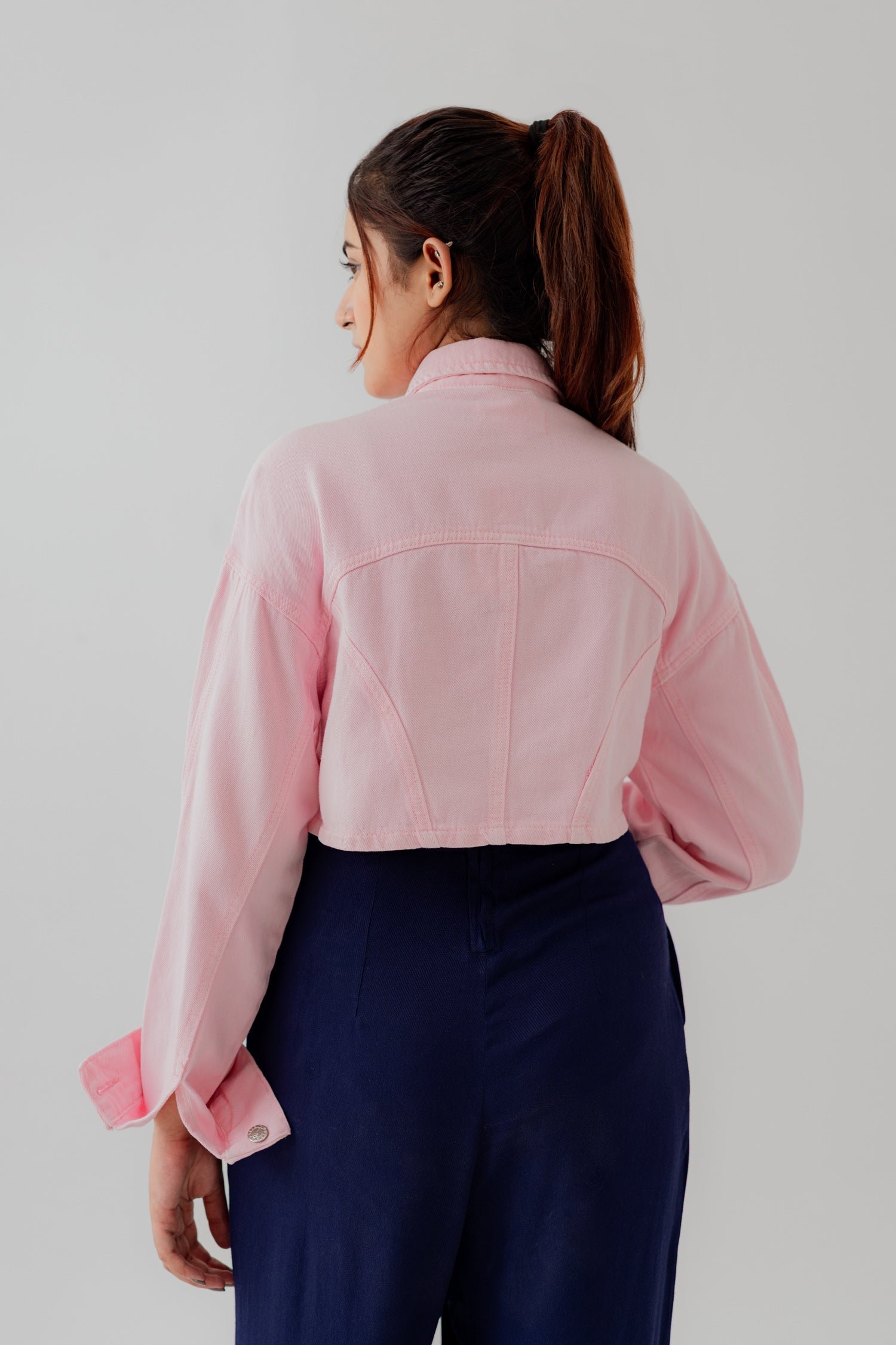 Light Pink Wash Twill Cropped Shacket - Hustle N Holla