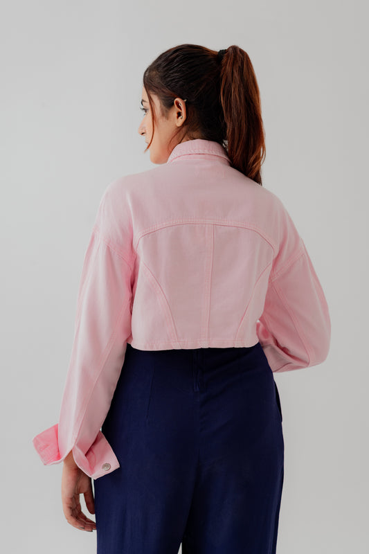 Light Pink Wash Twill Cropped Shacket - Hustle N Holla