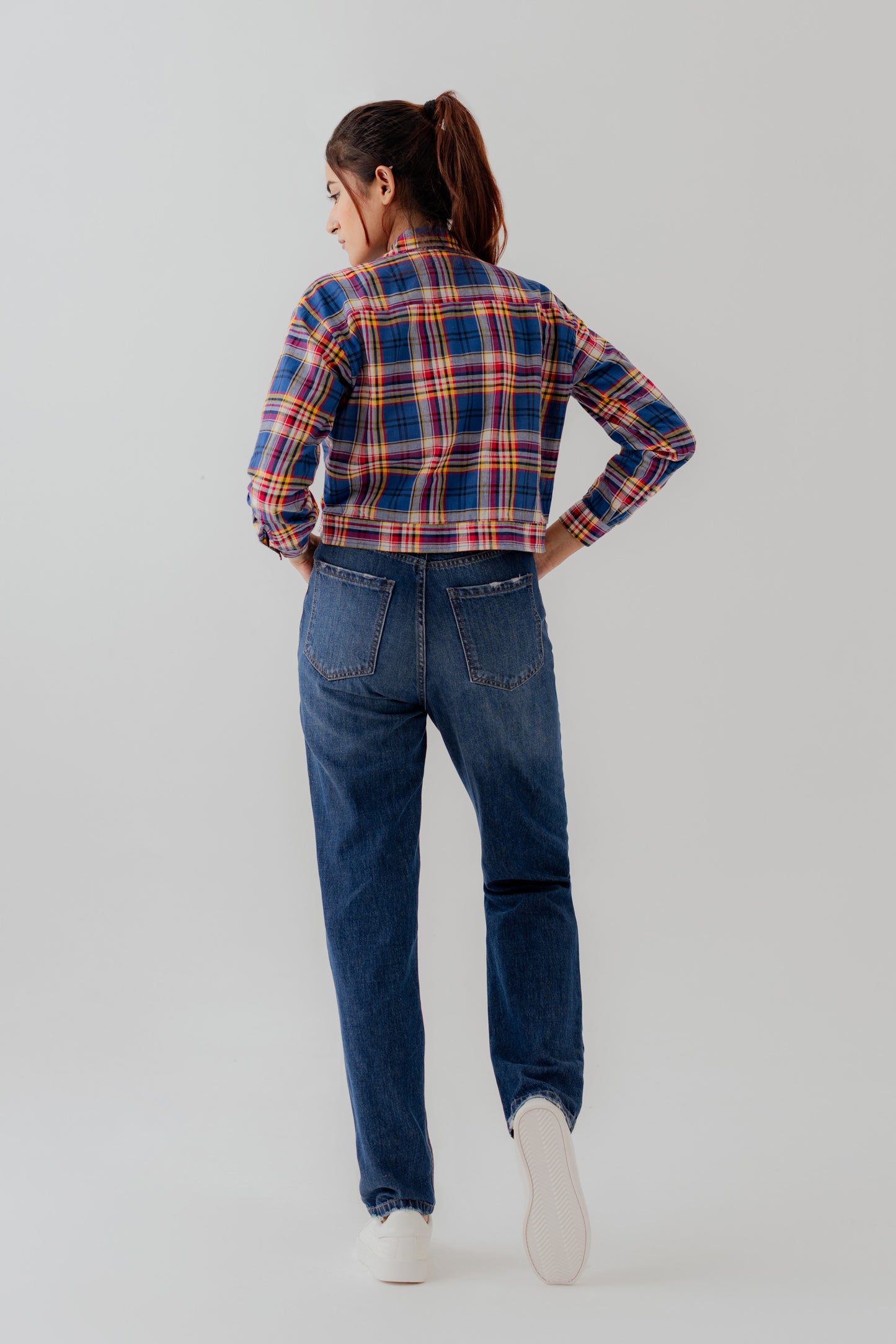 Cotton Checks Relaxed Fit Crop Button Down Shirt - Hustle N Holla