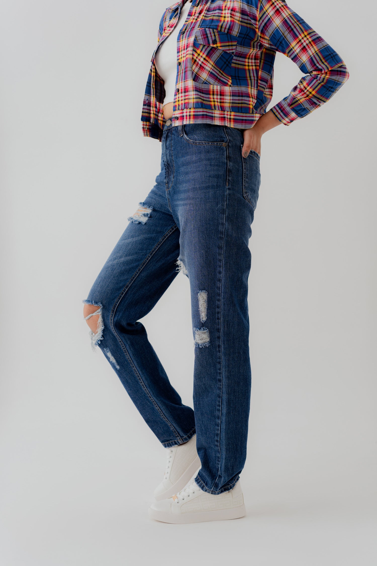 Indigo Wash Denim Five Pocket Ripped Skinny Jeans