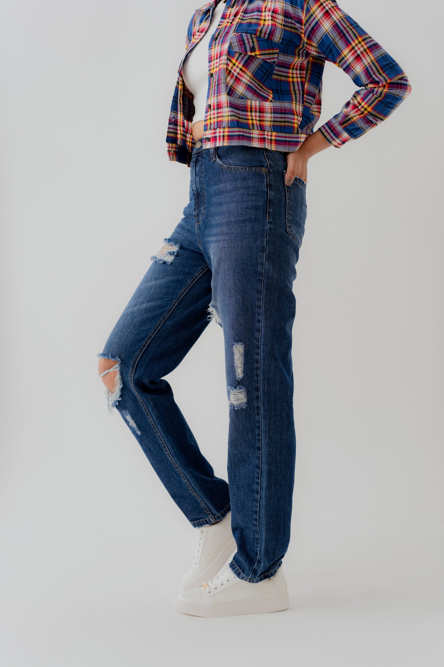 Indigo Wash Denim Five Pocket Ripped Skinny Jeans - Hustle N Holla