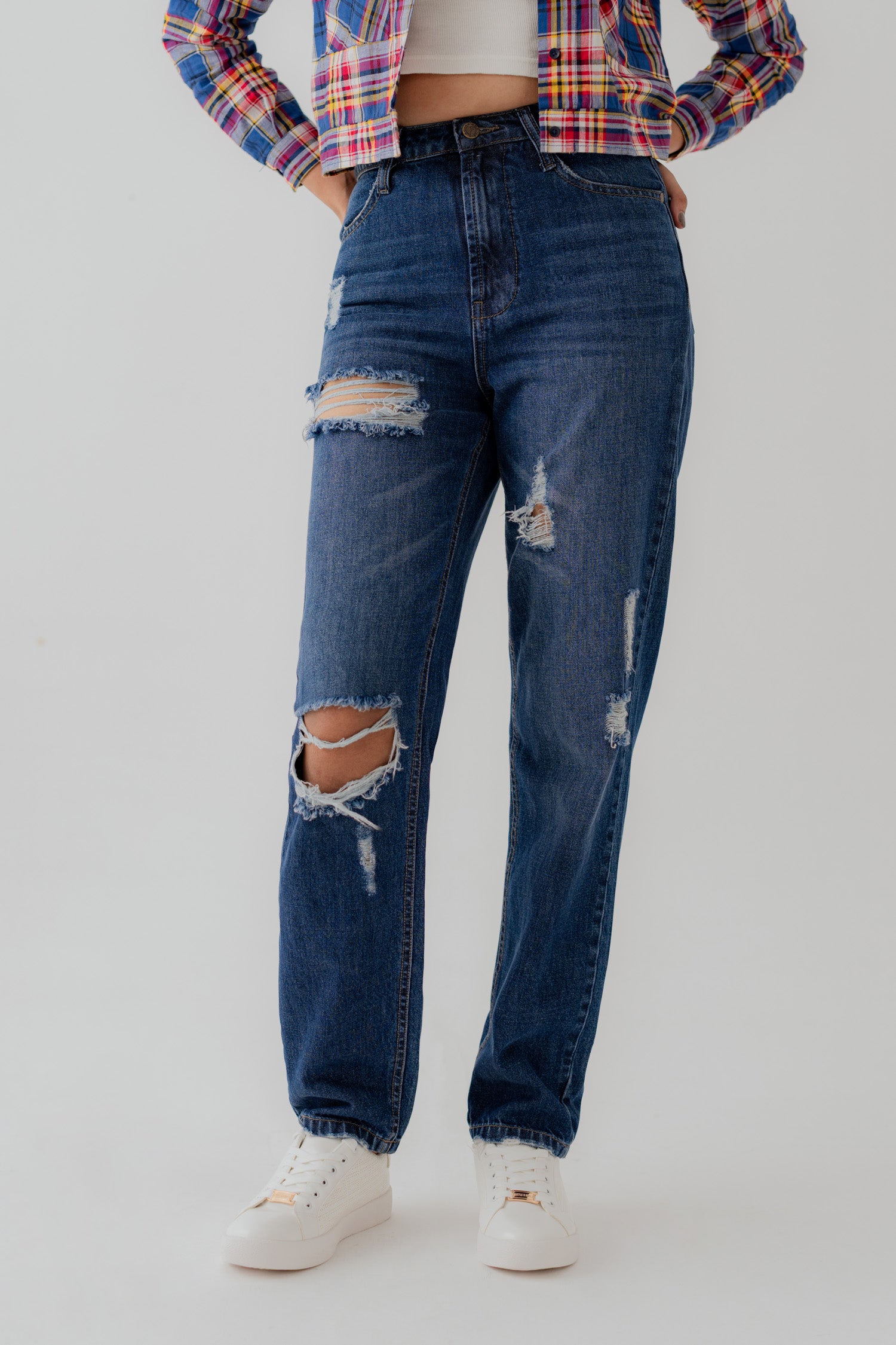 Indigo Wash Denim Five Pocket Ripped Skinny Jeans - Hustle N Holla