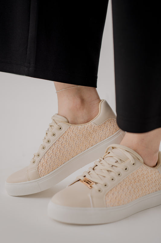 Beige Textured Edge Low Top Sneakers - Hustle N Holla