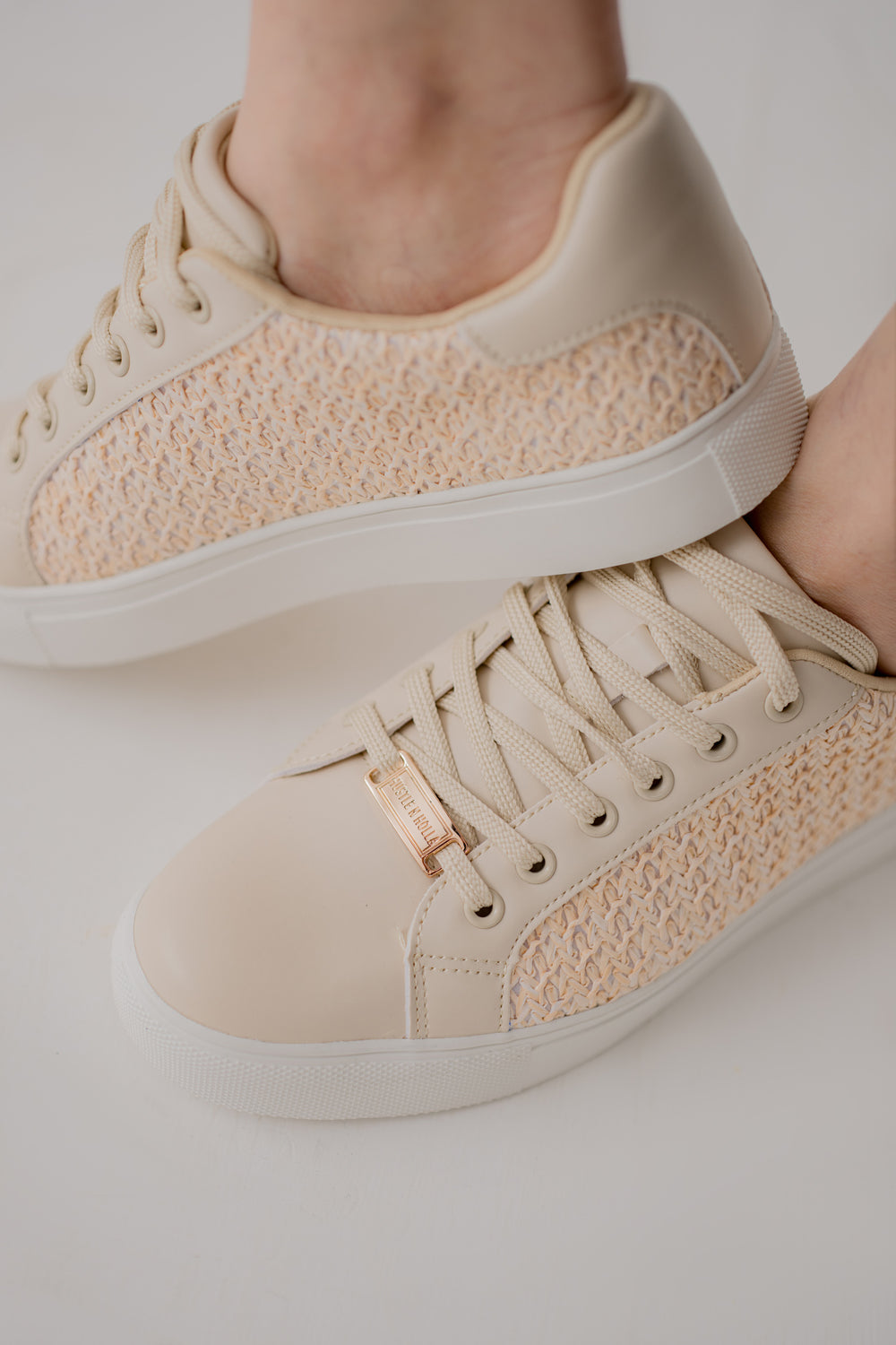 Beige Textured Edge Low Top Trainers - Hustle N Holla