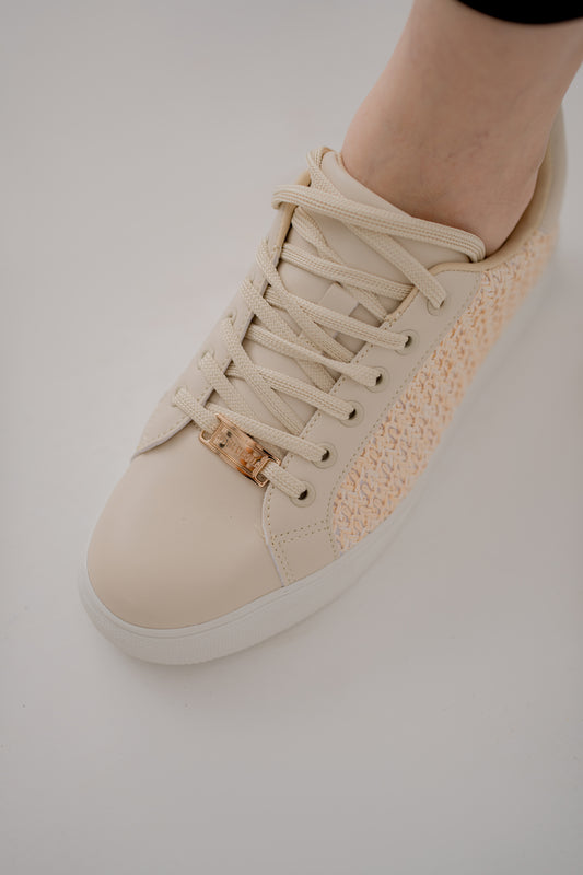 Beige Textured Edge Low Top Sneakers - Hustle N Holla