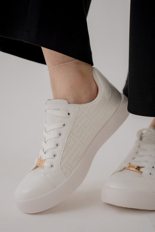 White Textured Low Top Sneakers - Hustle N Holla