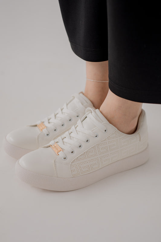 White Textured Low Top Sneakers - Hustle N Holla