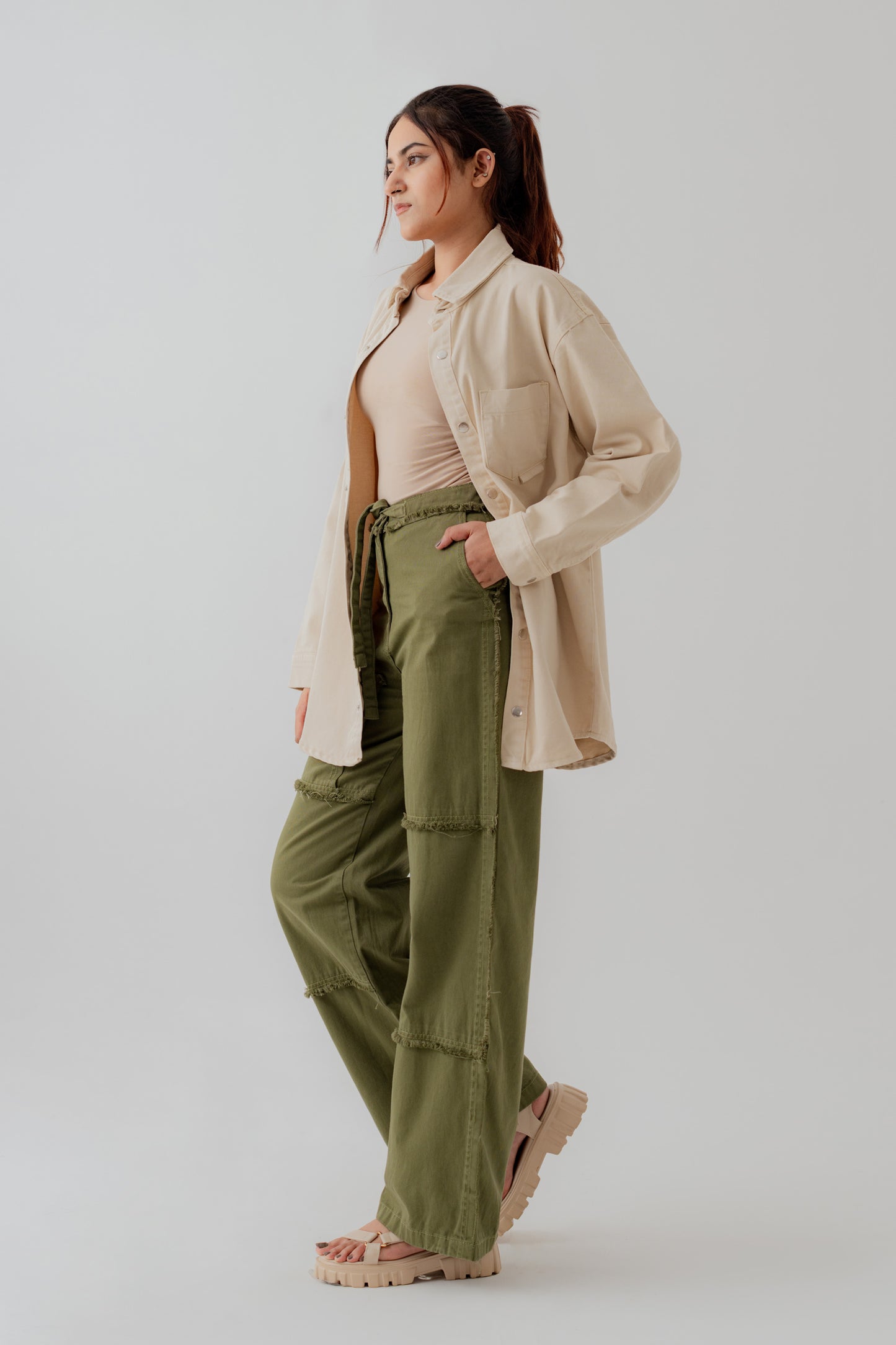 Beige Twill Relaxed Fit Shacket - Hustle N Holla