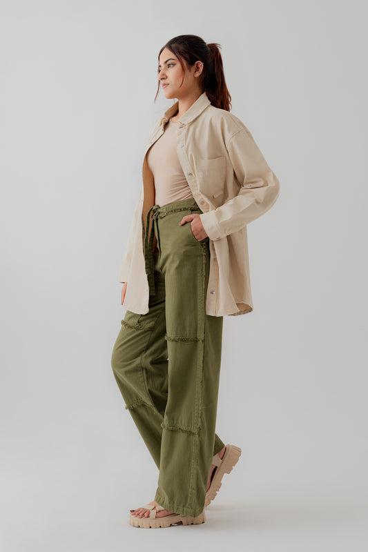 Beige Twill Relaxed Fit Shacket - Hustle N Holla
