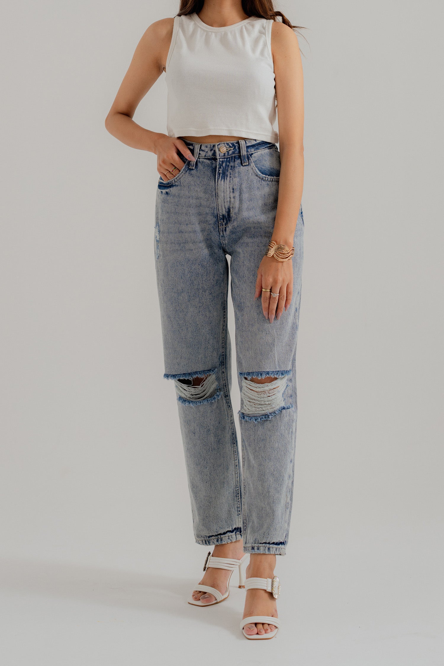 Light Grey Stone Washed Straight Fit Jeans - Hustle N Holla