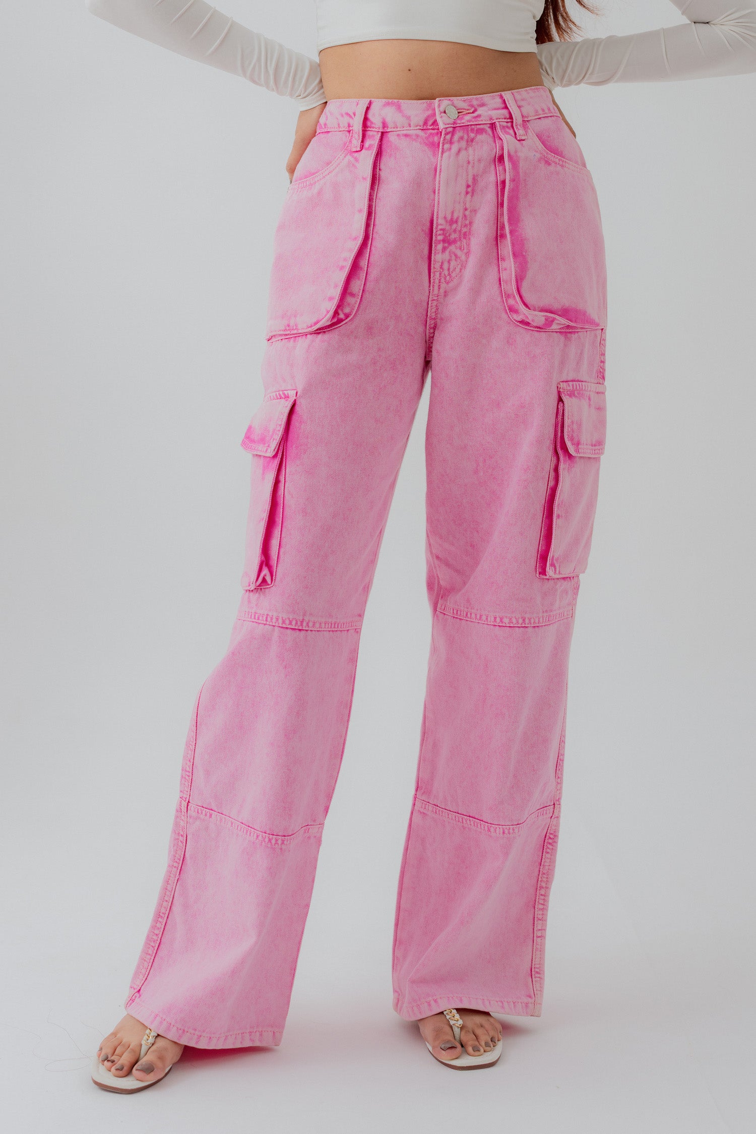 Pink Wide leg Cargo Pockets Jeans - Hustle N Holla