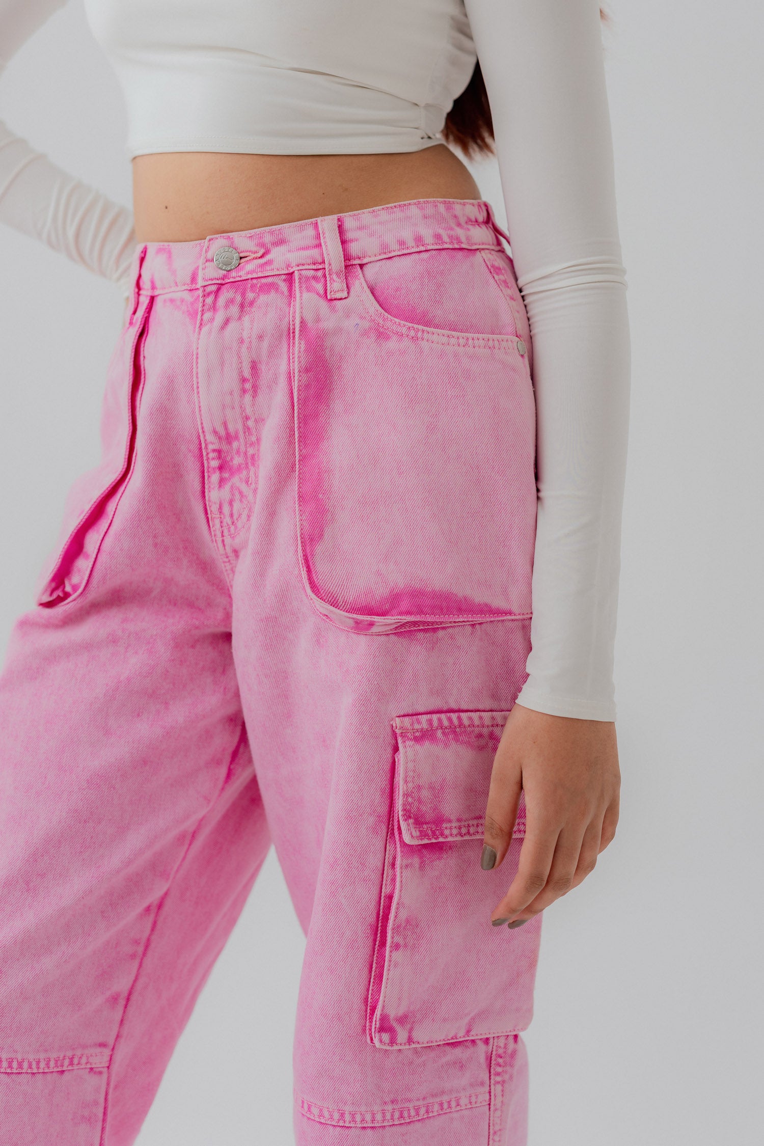 Pink Wide leg Cargo Pockets Jeans - Hustle N Holla