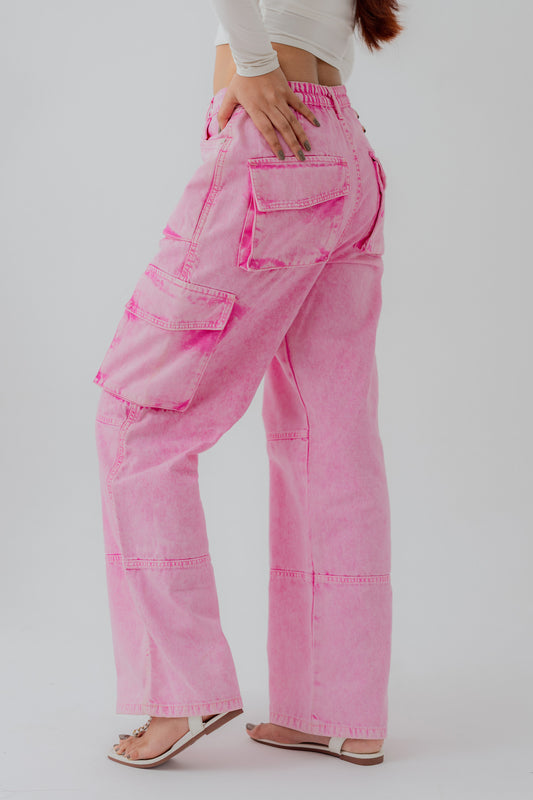 Pink Wide leg Cargo Pockets Jeans - Hustle N Holla