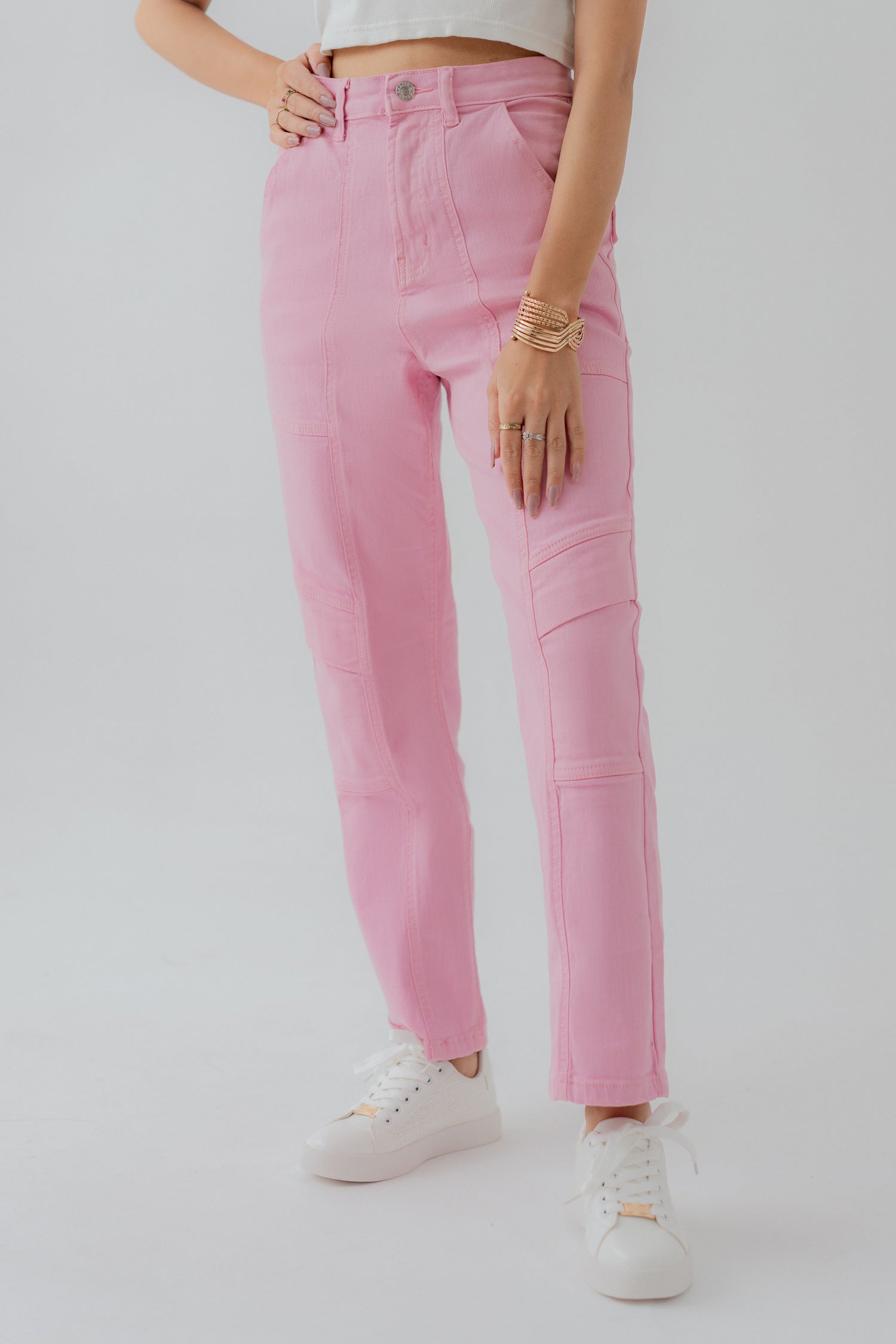 Pink Twill Straight fit Pants