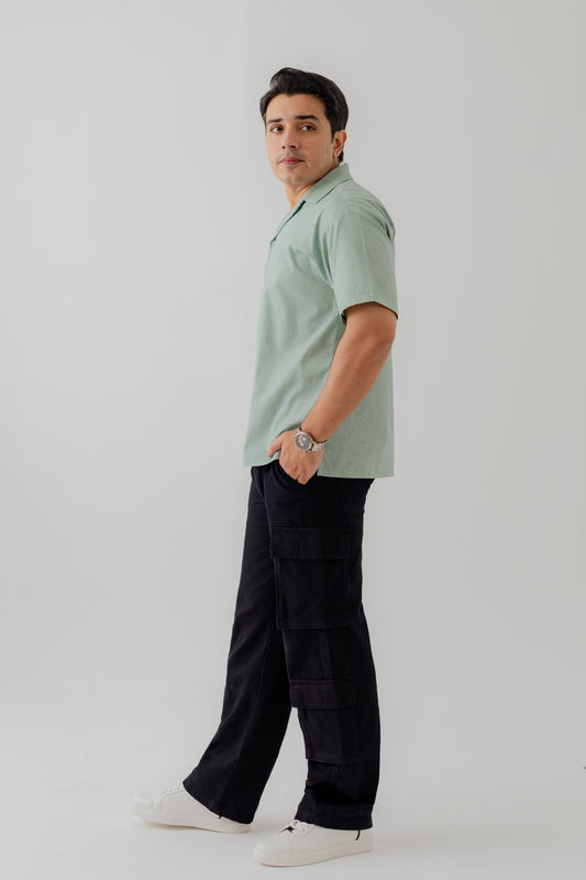 Mint Green Cuban Collar Relaxed Fit Shirt - Hustle N Holla