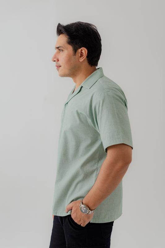Mint Green Cuban Collar Relaxed Fit Shirt - Hustle N Holla