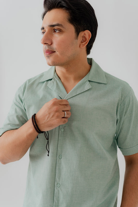 Mint Green Cuban Collar Relaxed Fit Shirt - Hustle N Holla