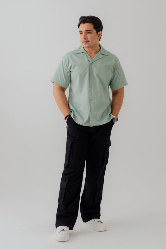 Mint Green Cuban Collar Relaxed Fit Shirt - Hustle N Holla
