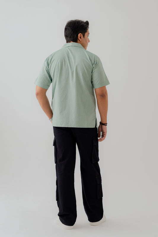 Mint Green Cuban Collar Relaxed Fit Shirt - Hustle N Holla