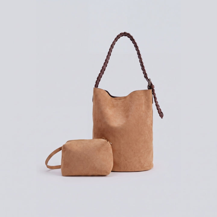Cream Slouchy Bucket Bag With Matching Pouch