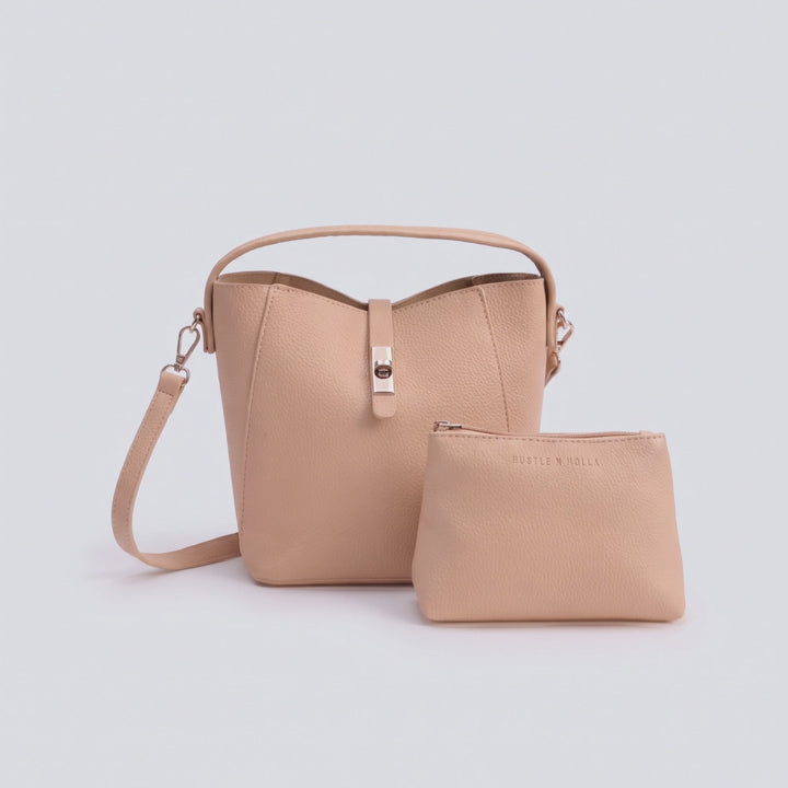 Pink Structured Bucket Bag With Detachable Pouch