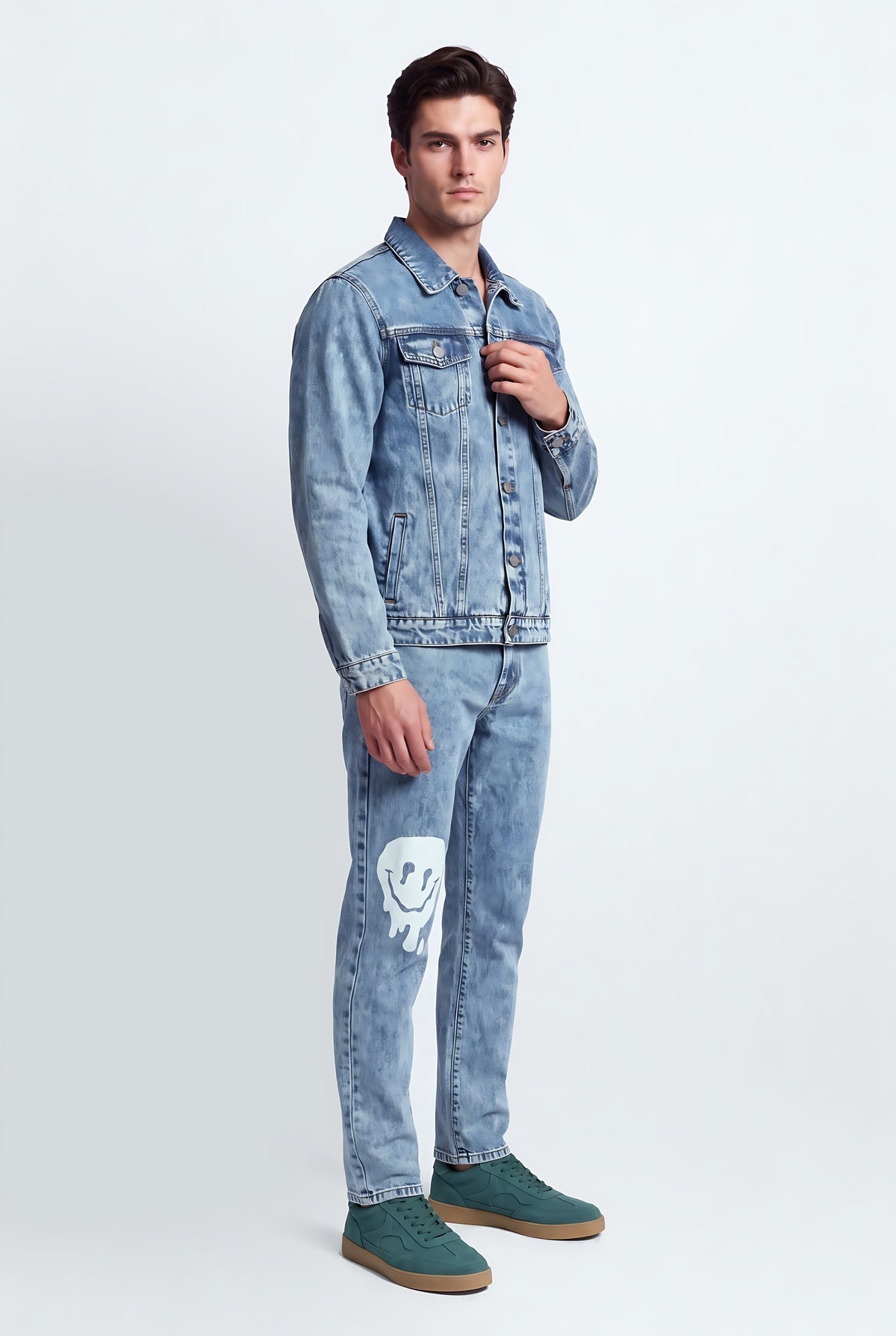 Raw Blue Denim Jacket - Front Side View - Hustle N Holla