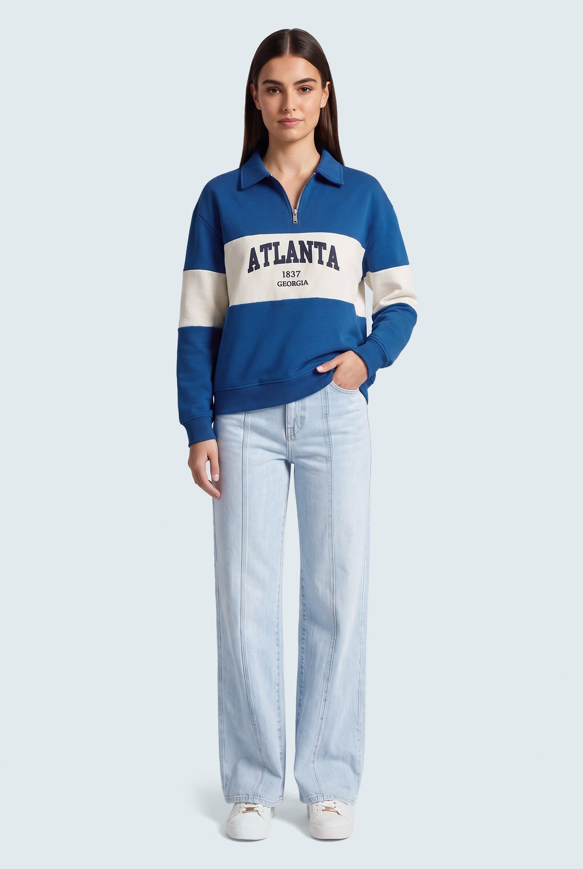 Royal Blue Relaxed Fit Rugby Sweatshirt - Front View - Hustle N Holla