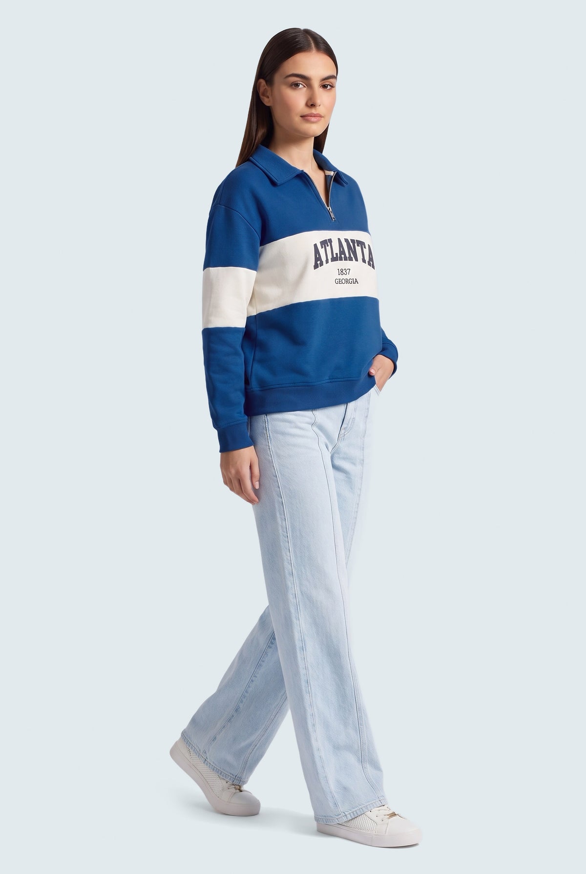 Royal Blue Relaxed Fit Rugby Sweatshirt - Front View - Hustle N Holla