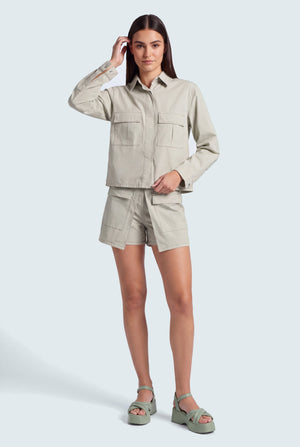 Sage Green Relaxed Fit Crop Shirt - Hustle N Holla