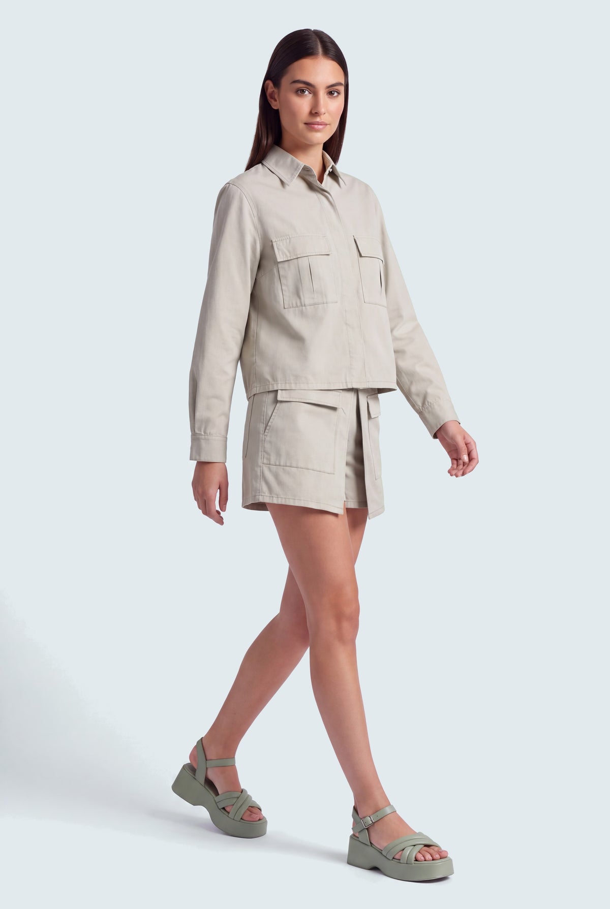 Sage Green Relaxed Fit Crop Shirt - Hustle N Holla