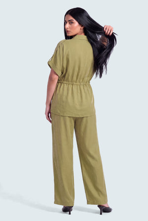 Sage Green Silk Shirt with Batwing Sleeves - Hustle N Holla