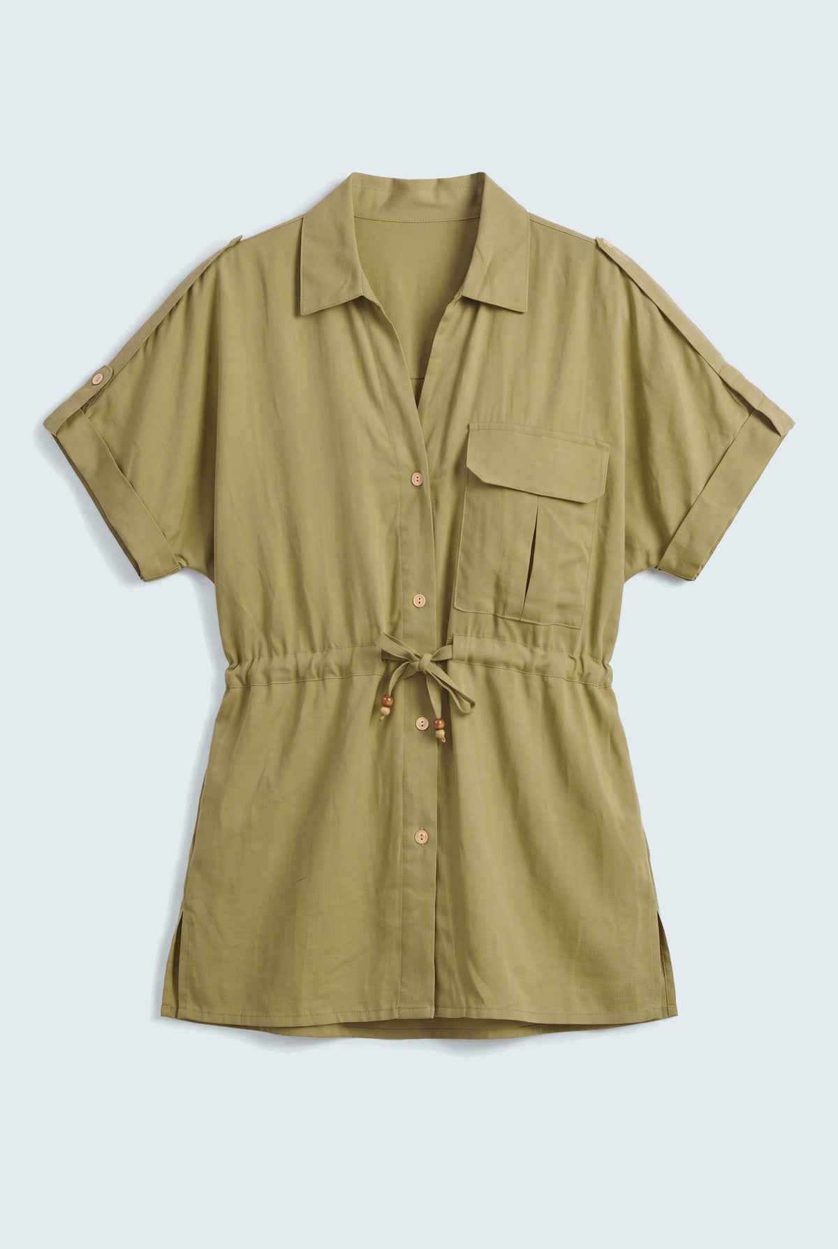 Sage Green Silk Shirt with Batwing Sleeves - Hustle N Holla