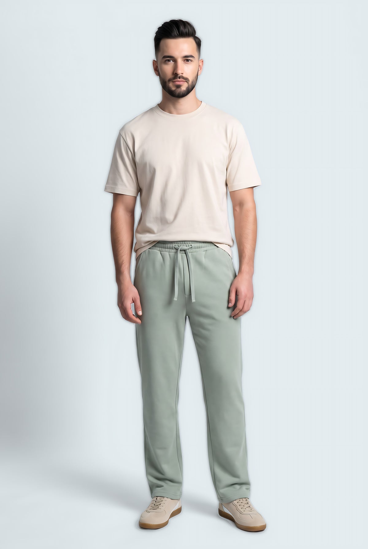 Sage Green Straight Fit Signature Soft Trousers - Front View - Hustle N Holla