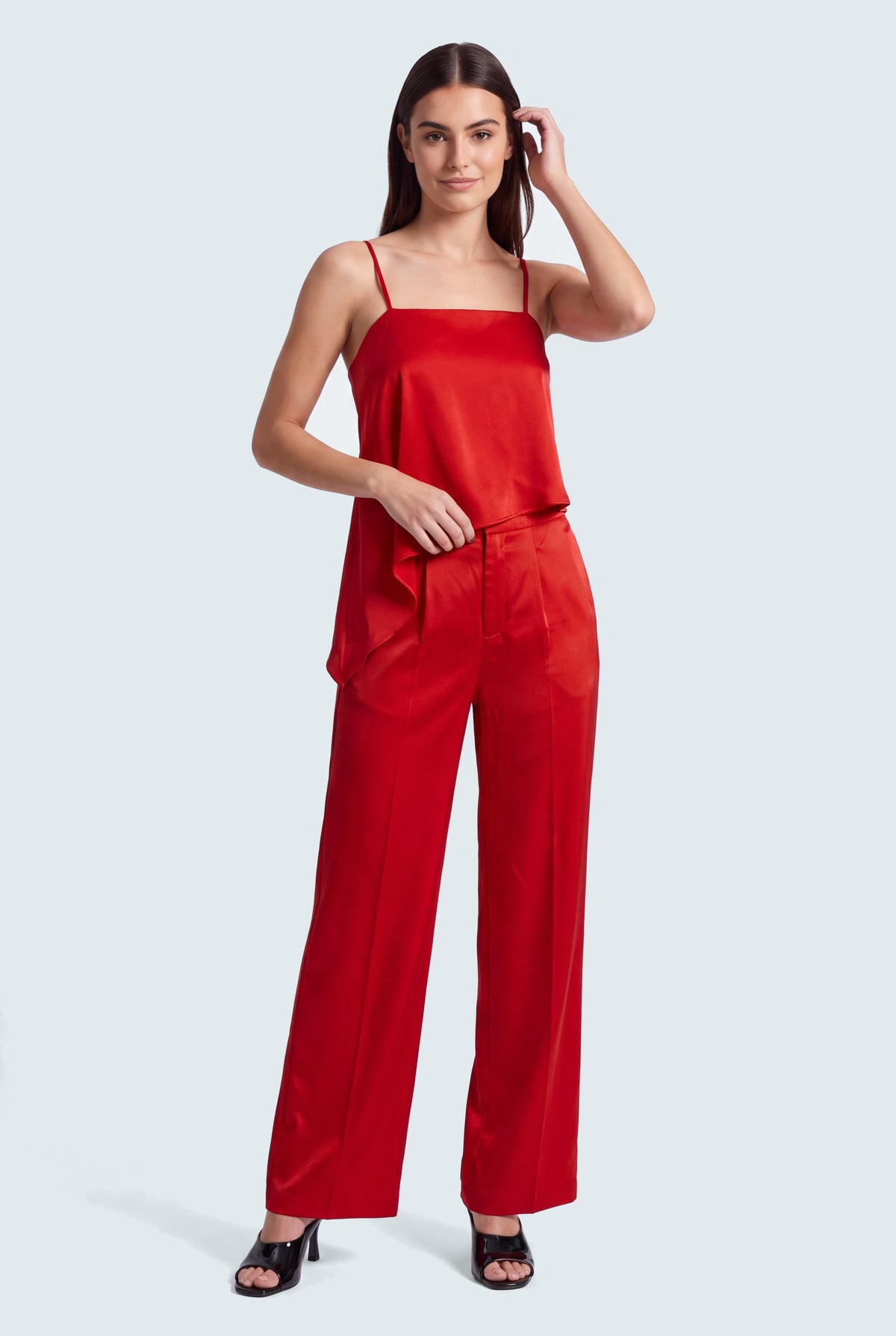 Scarlet Red Cami Asymmetrical Silk Top - Hustle N Holla