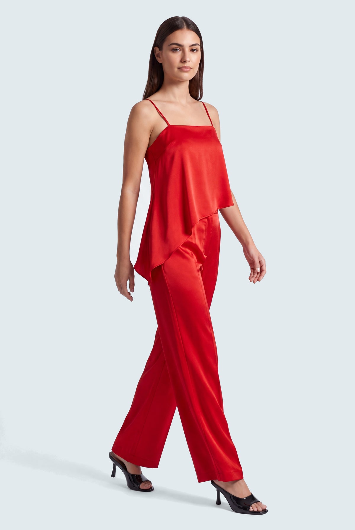Scarlet Red Cami Asymmetrical Silk Top - Hustle N Holla
