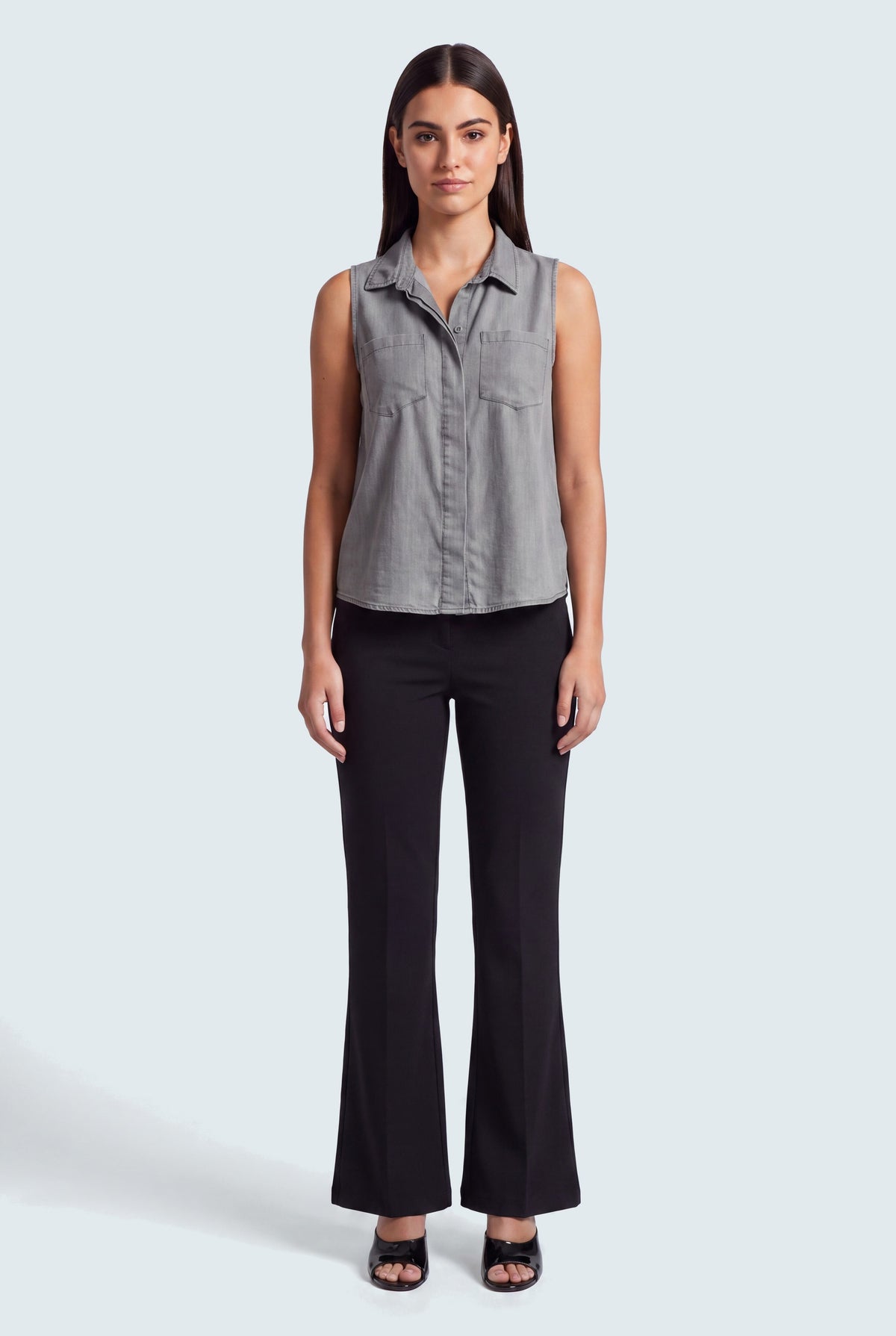 Sleeveless Button-down Chambray Shirt - Hustle N Holla
