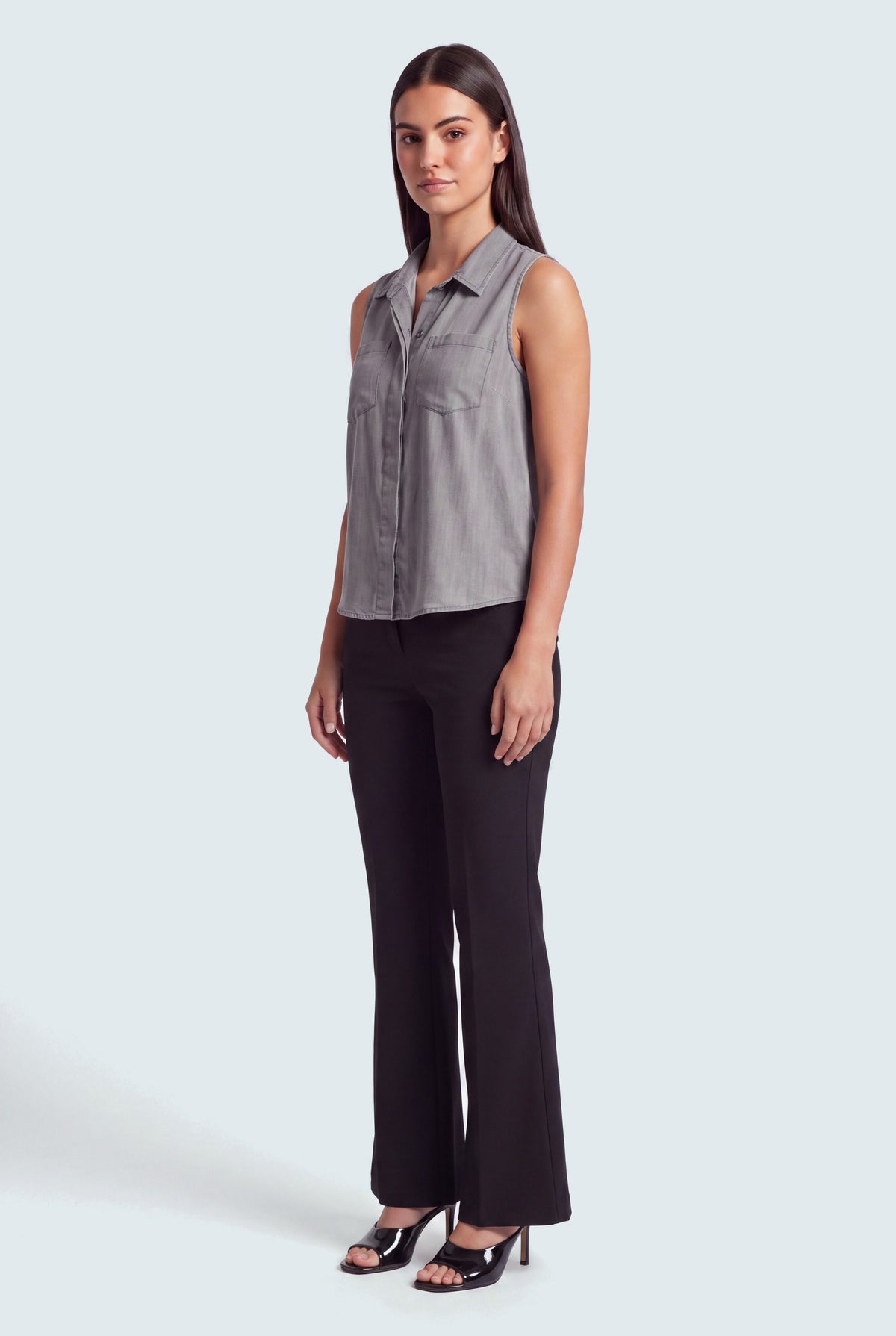Sleeveless Button-down Chambray Shirt - Hustle N Holla